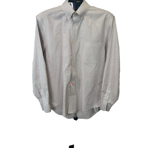 Land's End Dress Shirt Mens Stripe Oxford  Button Up Business‎ Casual Size 16-35 - Picture 1 of 8